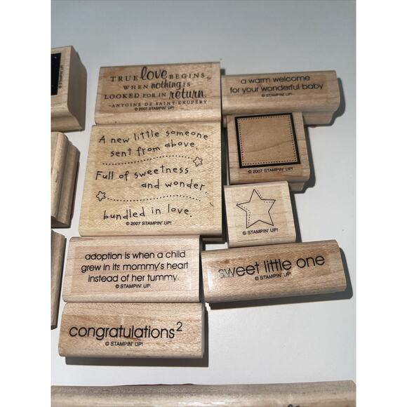 Lot Of 21 Wood Mounted Rubber Stamps Stampin Up Floral Happy Birthday Baby Love - Picture 5 of 9